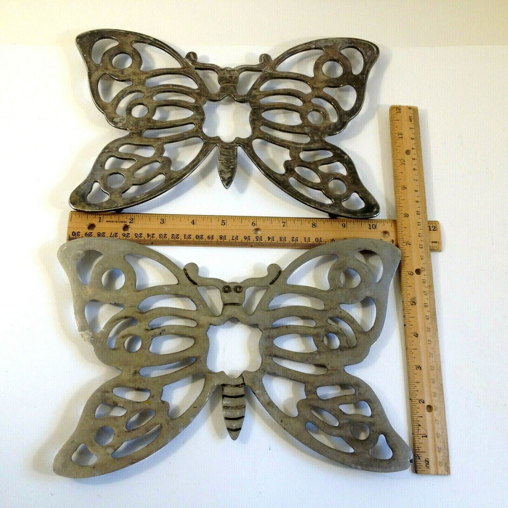 (2) Vintage Butterfly Trivets FB Rogers Italy EP Zinc